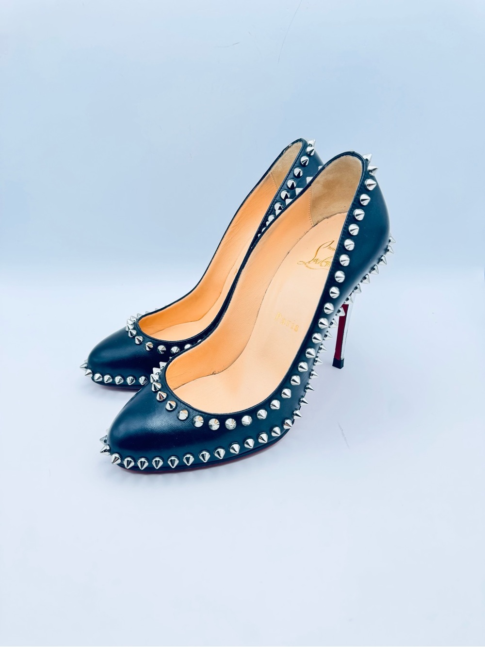 Christian Louboutin Dorispiky 100 Spiked Pumps Black Silver Heels EU 36.5